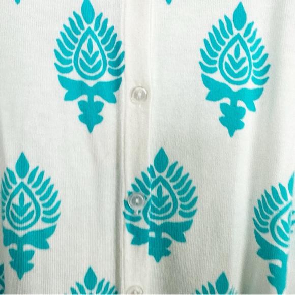 1X TALBOTS PAISLEY 3/4 SLEEVE CARDIGAN WHITE/TEAL - Picture 4 of 9